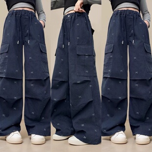 ivxx波拉韩国儿童装加厚一体绒工装裤秋冬新款女童韩版直筒裤子