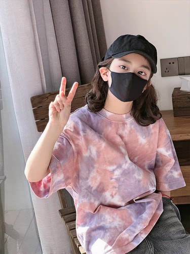 波拉韩国童装男女童纯棉短袖T恤衫夏季新款迷彩扎染儿童韩版上衣