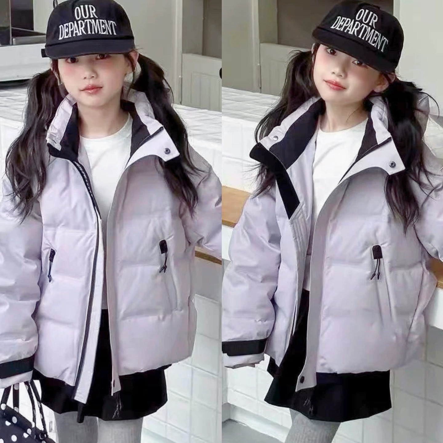 波拉韩版男女童90白鸭绒羽绒服
