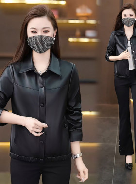 小翻领短款皮衣外套洗水PU皮夹克