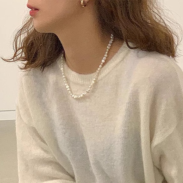 韩系休闲个性随意感极简百搭强光碎银子巴洛克天然淡水珍珠项链