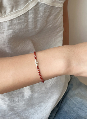 OPs盛夏果实天然红玛瑙纯银樱原创小众设计感串珠手链本命年好运