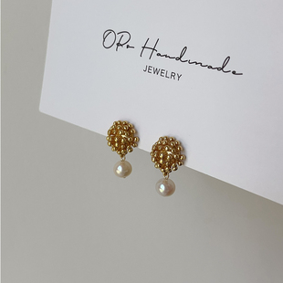 OPs原创春华秋实蒲公英种子花蕊天然淡水珍珠纯银针耳钉耳环/耳夹