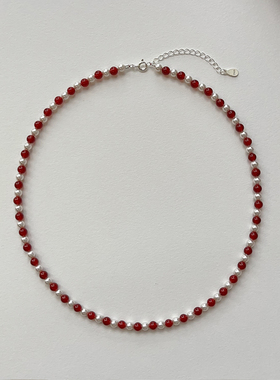 OPs显白好气色秋冬好搭天然红玛瑙施家珍珠时尚串珠项链女本命年