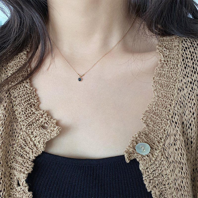 一颗黑钻闪亮锆石寓意深厚专一的爱美国14K包金纤细气质锁骨项链