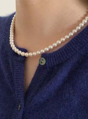 OPs韩国博主款进口施家正圆强光6mm小珍珠项链秋冬叠戴百搭毛衣链