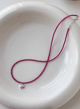 OPs仿红宝石串珠爱心项链