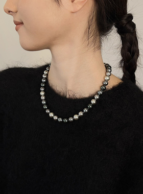 OPs绿光森林甜酷大溪地混彩高级人造澳白南洋金珠珍珠项链毛衣链