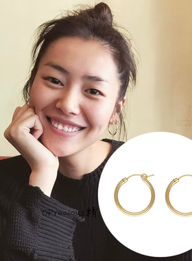 美产14K包金注金时尚经典欧美法式复古圆圈耳环金色耳圈女不褪色