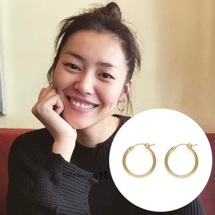 欧美法式 复古圆圈耳环金色耳圈女不褪色 经典 美产14K包金注金时尚