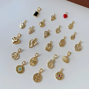 OPs精致爱心贝壳海螺天使金币小葫芦美国14K包金可拆卸万能扣吊坠