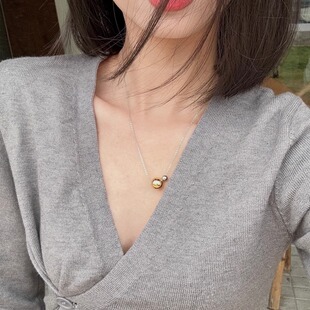 OPs小众金银拼色s925纯银美国14K包金转运珠项链简约气质毛衣链