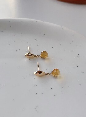 OPs原创精致切割透亮天然黄水晶迷你小水滴耳坠耳环好运招财耳钉