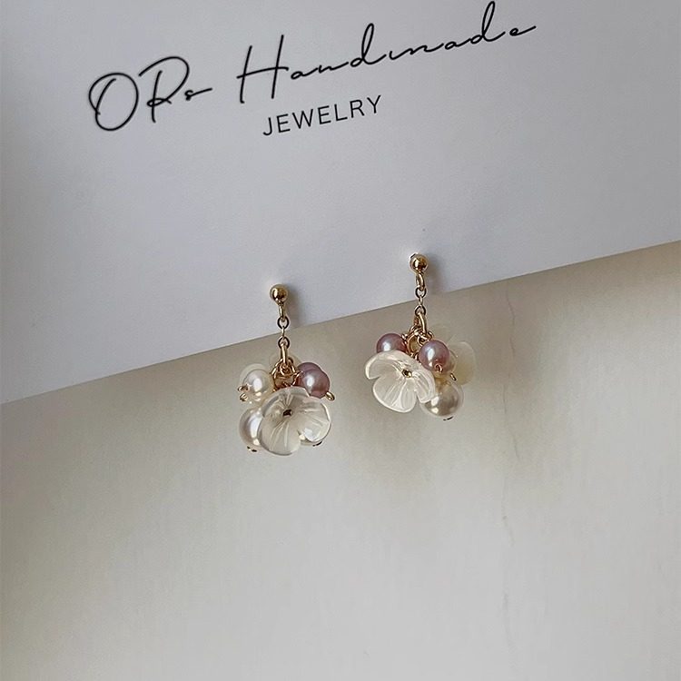 OPs原创天然珍珠母贝花朵耳环