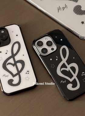 韩国ins小众博主同款浪漫波点音符黑边软壳适用iphone16promax/15pro苹果17/14/13全包17pro手机保护套新款