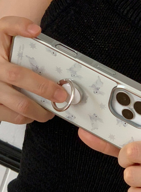 韩国ins小众高级感复古灰色兔子星星电镀银边壳适用iphone16promax苹果17/15promax/13/12/14全包手机保护套