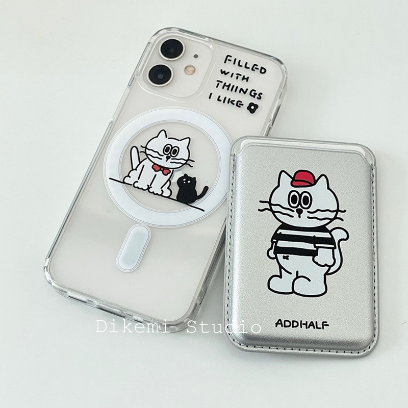 韩国ins小众可爱治愈猫咪magsafe磁吸手机壳16皮质卡包适用于iPhone15promax/14pro苹果13/12手机保护套情侣
