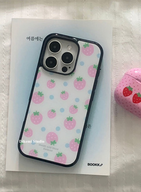 韩国ins小众少女心可爱草莓爱心波点17黑边软壳适用iphone16promax/15pro苹果13/12/11全包14pro手机保护套