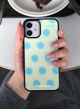 韩国ins小众博主同款古早风绿色大波点黑边壳适用iphone16promax/15pro苹果13/12/11/14pro手机保护套