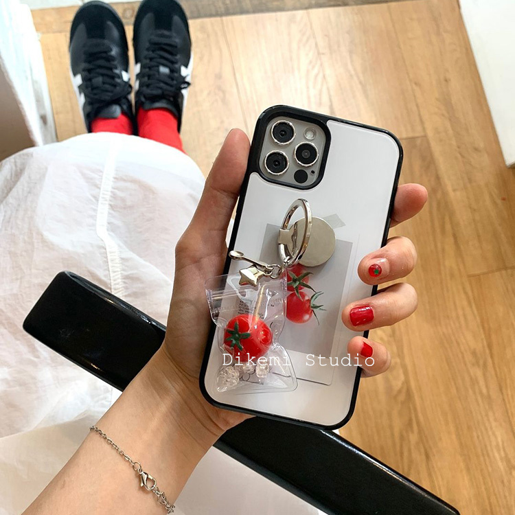 苹果16黑边壳小众个性番茄插画