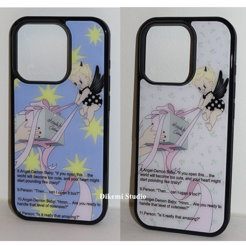 韩国ins小众博主同款可爱漫画天使恶魔宝宝黑边软壳适用iphone16promax苹果17promax/13/14/15全包手机保护套