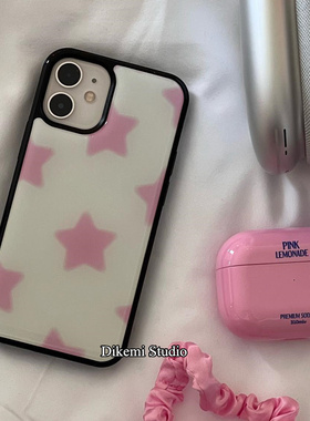 韩国ins小众甜美少女心黑边粉色星星与爱心17软壳适用iphone15promax/16pro苹果15/12全包11防摔14手机保护套