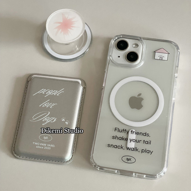 韩国ins小众设计艺术字磁吸手机壳银色皮质卡包适用于iPhone16/15promax苹果14pro/13全包12手机保护套情侣