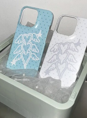 韩国ins小众个性少女古早波点翅膀爱心17pro菲林壳适用iphone16promax苹果15promax/13/12/14情侣手机保护套