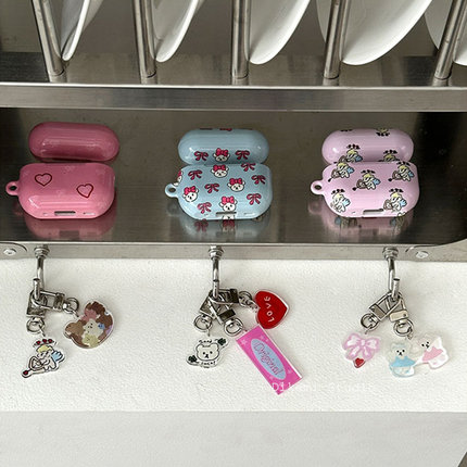 韩国ins小众可爱少女心蝴蝶结小熊菲林耳机壳适用airpods4/3无线蓝牙耳机套苹果airpods pro2/3硬保护壳