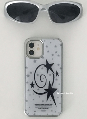 韩国ins小众博主同款Y2K甜酷黑色星星电镀银边壳适用iphone16promax苹果17/15promax/13/14pro全包手机保护套