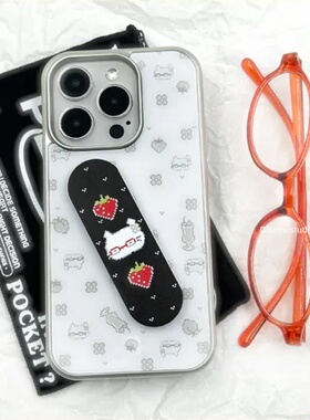 韩国ins小众Y2K甜酷可爱草莓猫咪电镀银边壳适用iphone17/16promax苹果15promax/13/12/11/14pro手机保护套