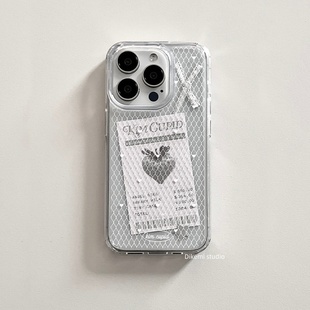 15手机保护套个性 韩国ins小众Y2K性感辣妹白色爱心网格透明软壳适用iPhone17promax苹果16promax