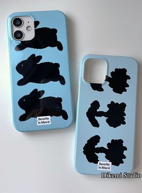 韩国ins小众海盐蓝色甜酷兔子花朵16菲林壳适用iphone16promax/15pro苹果13/12/11全包硬手机保护套14情侣款