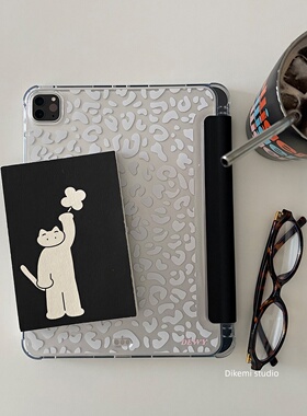 韩系小众ins风白色豹纹带笔槽ipad12/11平板电脑保护壳支架air8/7适用苹果ipad2025保护皮套A16防摔M4软壳M3