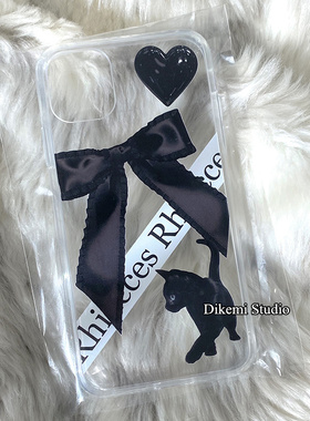 韩国ins博主同款甜酷少女黑色爱心蝴蝶结保护套适用于iphone16promax14pro/15promax/苹果13手机壳套高透软11