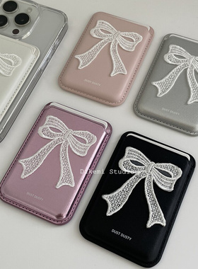 韩国ins小众甜美少女长尾蝴蝶结magsafe磁吸手机壳皮质卡包适用于iPhone16promax/15pro苹果17/14手机保护套