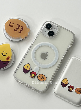 韩国ins小众可爱烤红薯鱼饼magsafe磁吸手机壳皮质卡包适用于iPhone16pro/15promax苹果17/13/14手机保护套