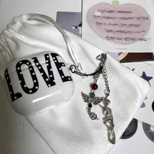 2硬保护壳 pro3 Y2K小众设计古早波点LOVE字母韩国进口菲林耳机套适用airpods4 3无线蓝牙耳机壳苹果airpods