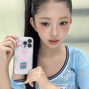韩国ins风女团ive直井怜同款 11手机保护套 甜美粉色蝴蝶花17软壳适用iPhone16promax苹果15promax