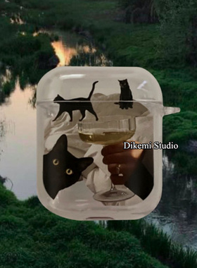 韩国ins黑猫酒杯pro3蓝牙耳机壳适用苹果airpods4/3代pro2透明保护套