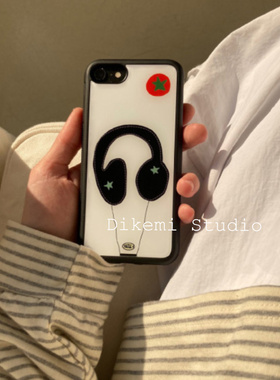 韩系ins风小众个性黑色耳麦黑边软壳适用iphone15promax/14pro苹果17pro/12/11全包16pro手机保护套