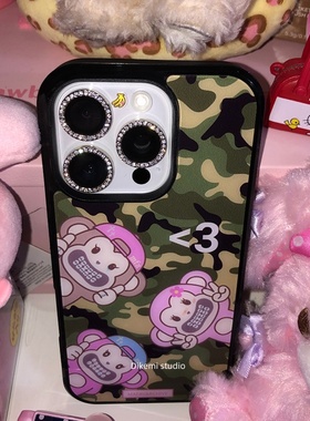 韩国ins小众博主同款彩绿色钢牙小猴黑边手机壳适用iphone17promax苹果16promax/15/14/13手机保护套个性搞怪