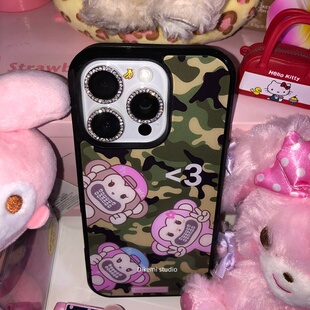 韩国ins小众博主同款彩绿色钢牙小猴黑边手机壳适用iphone17promax苹果16promax/15/14/13手机保护套个性搞怪