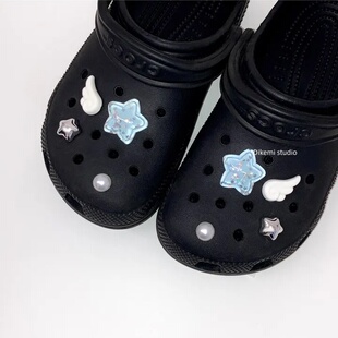 韩国小众Y2K古早天使翅膀闪片星星适配crocs洞洞鞋花可拆diy鞋扣