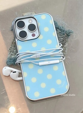 韩国ins小众清新奶蓝色古早波点手机壳适用iphone16promax苹果17promax/13/12/14全包15pro手机保护套