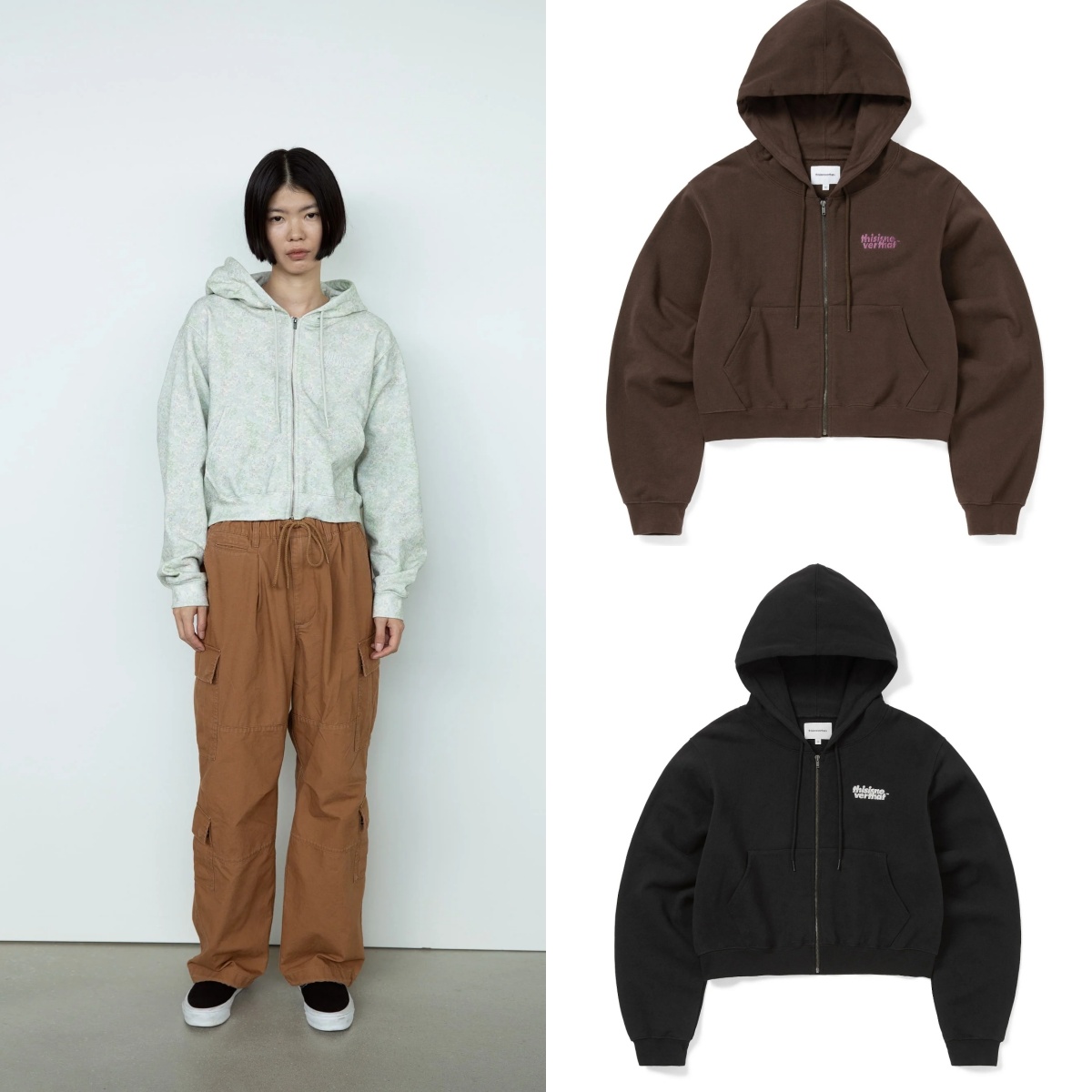 纯棉2025年秋季休闲短款拉链连帽