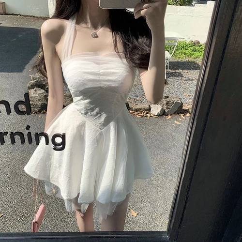 性感挂脖一字肩抹胸吊带蓬