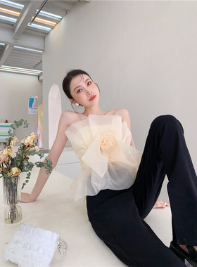 气质百搭花朵抹胸上衣女夏装2025新款女装时尚设计感小众无袖背心