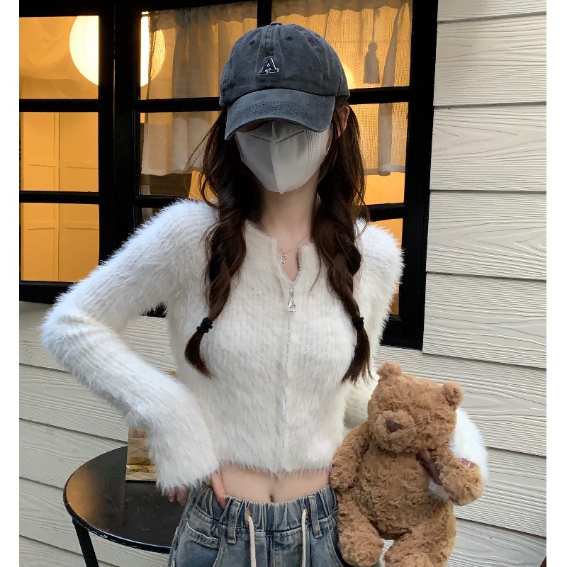 水貂绒白色毛衣外套女秋冬