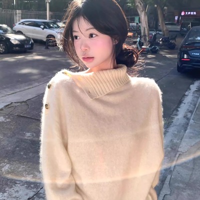 慵懒风高级设计感高领毛衣女上衣